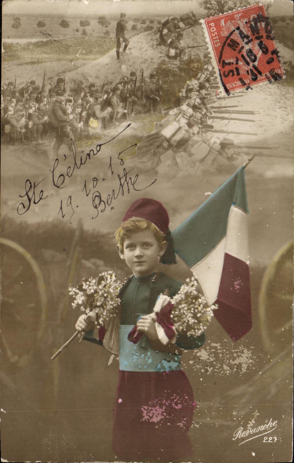 VINTAGE POSTCARD Fantasy Child Soldier Militaria Flag