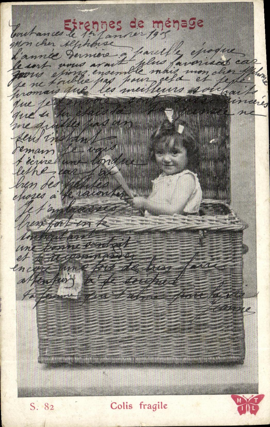 VINTAGE POSTCARD Fantasy Child New Year s gifts of fragile household Parcel