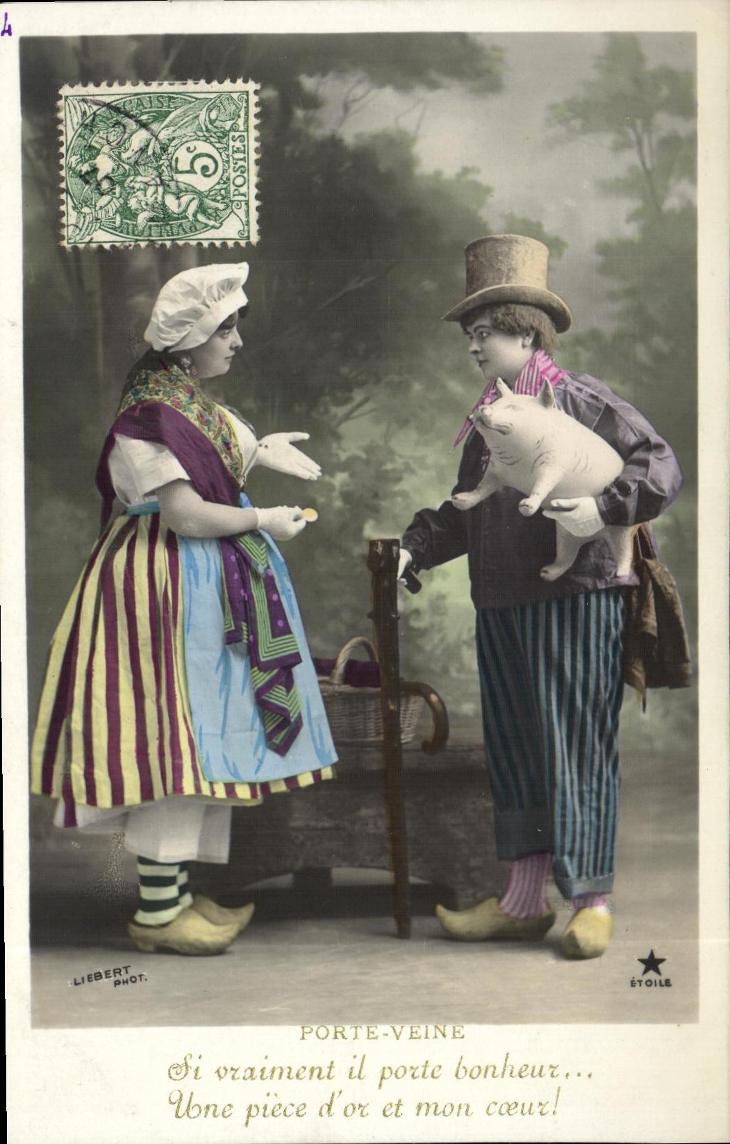 VINTAGE POSTCARD Fantaisie Children Carries Vein Pig