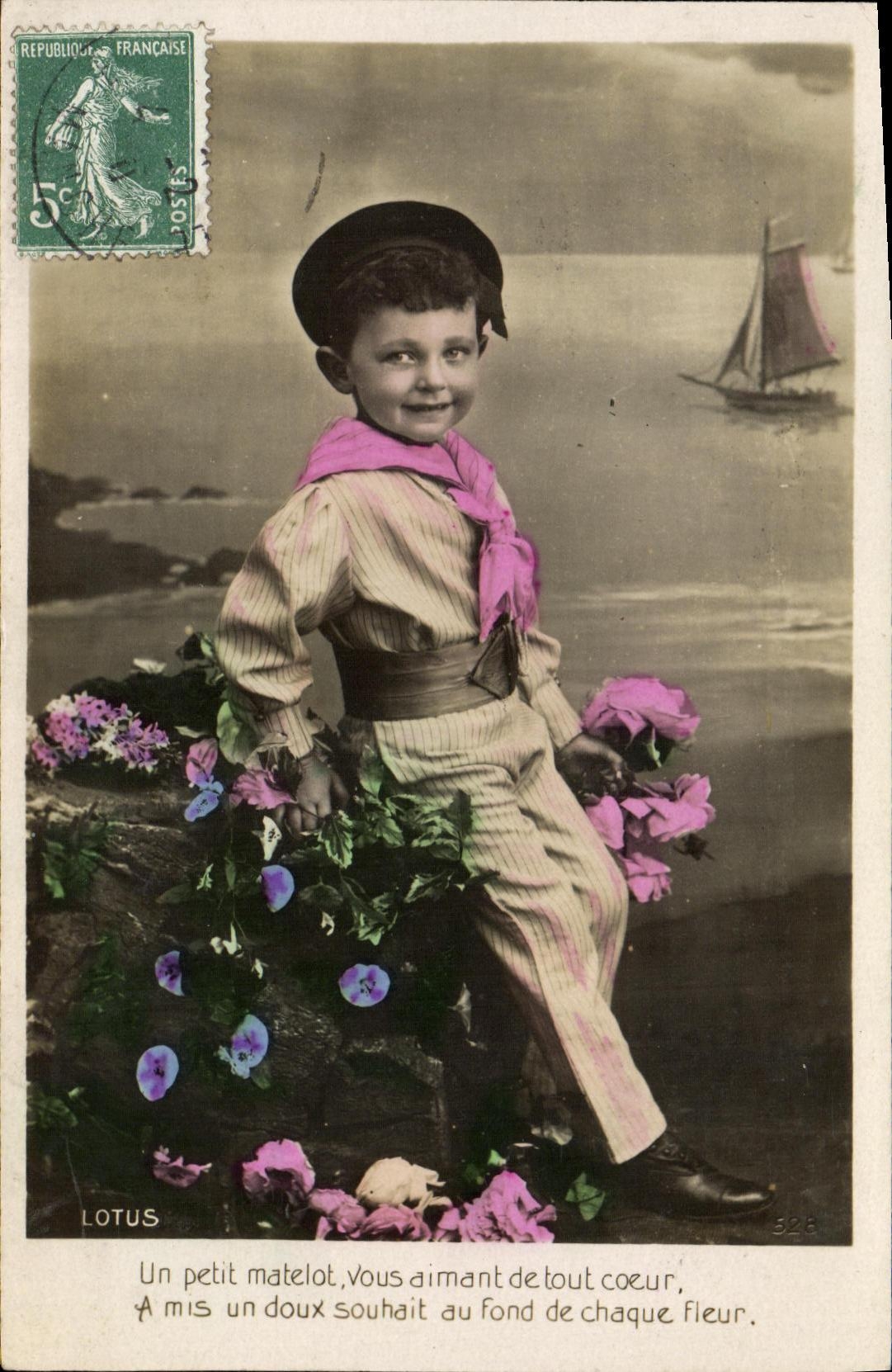 VINTAGE POSTCARD Fantasy Small Child marine Sailing