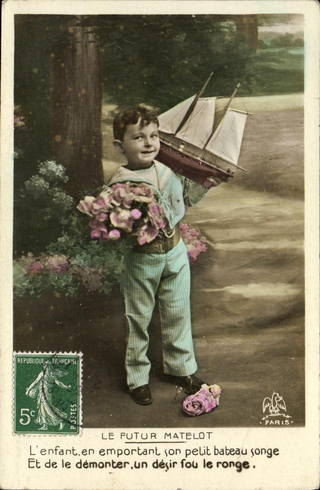 VINTAGE POSTCARD Fantasy Child Small marine Future sailor