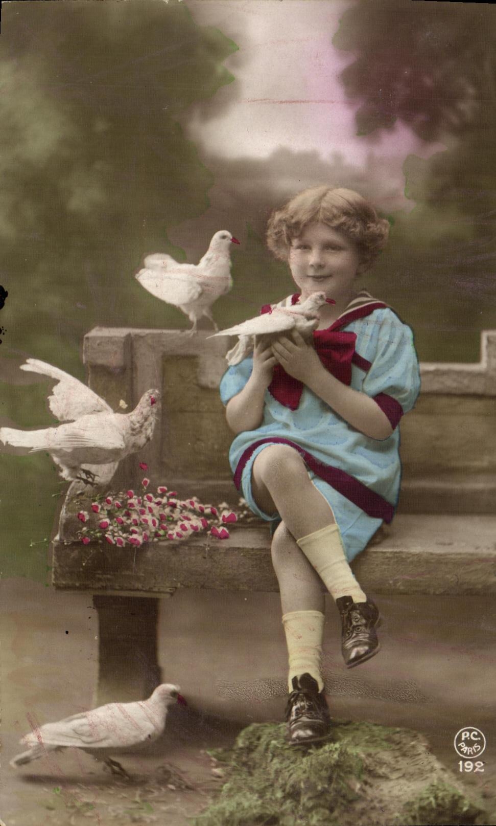 VINTAGE POSTCARD Fantasy Child Dove birds