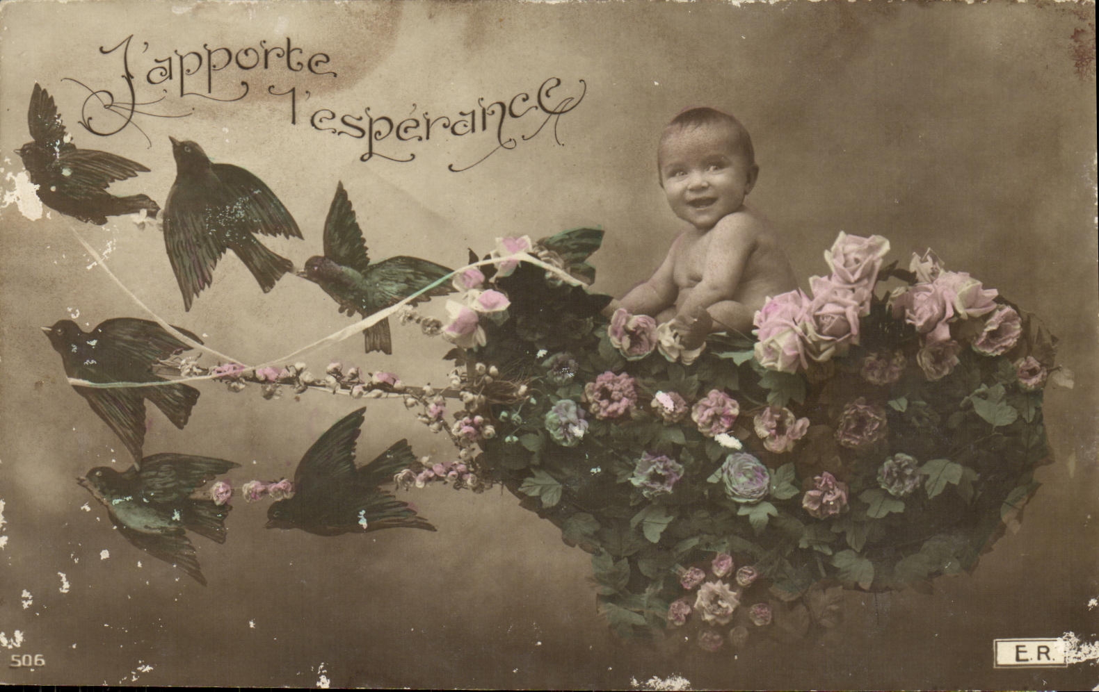 VINTAGE POSTCARD Fantasy Child Baby birds