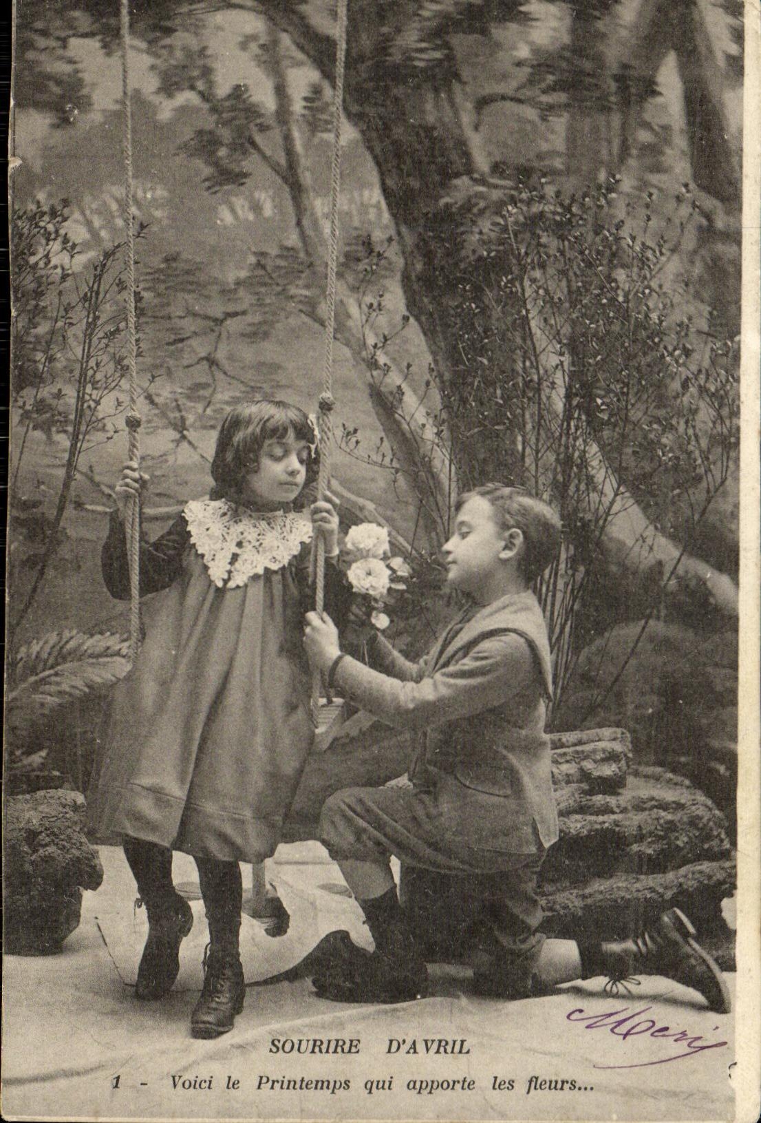 VINTAGE POSTCARD Fantasy Children Smile D April