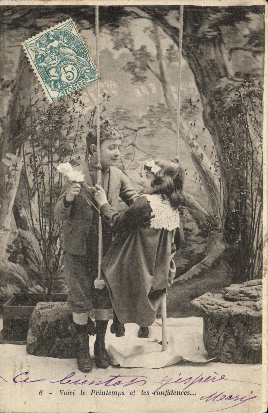 VINTAGE POSTCARD Fantasy Children Swings