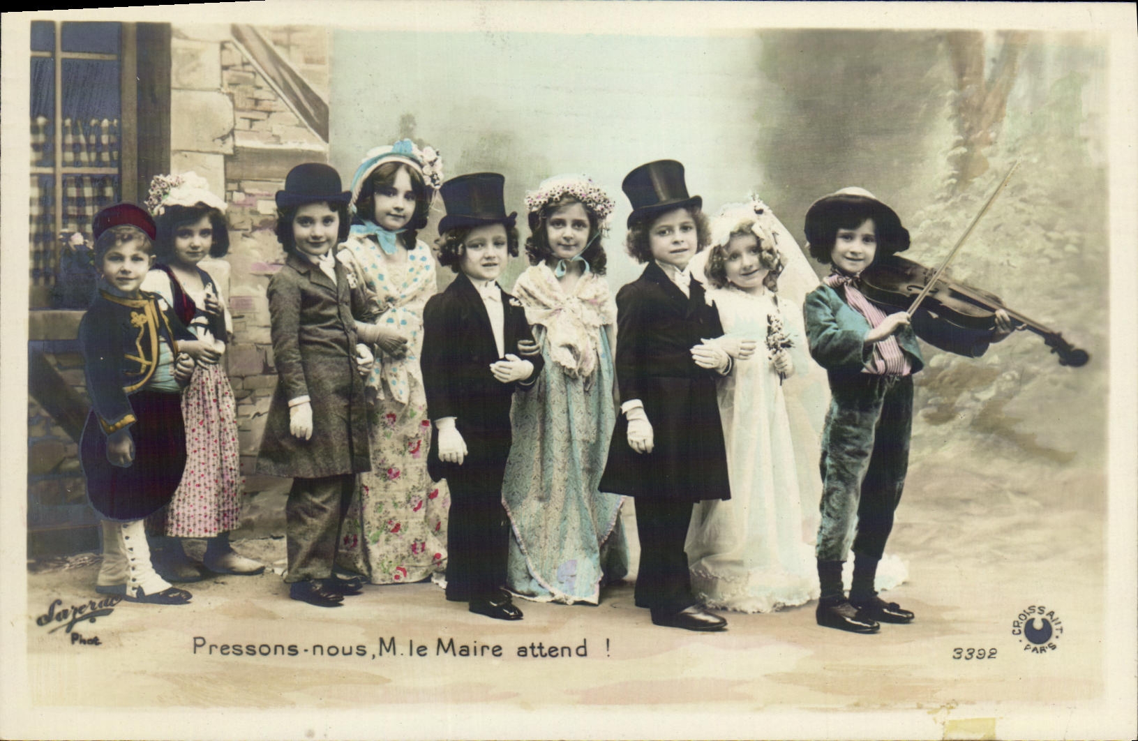 VINTAGE POSTCARD Fantaisie Children Let us press M the Mayor expects Mariage Violin