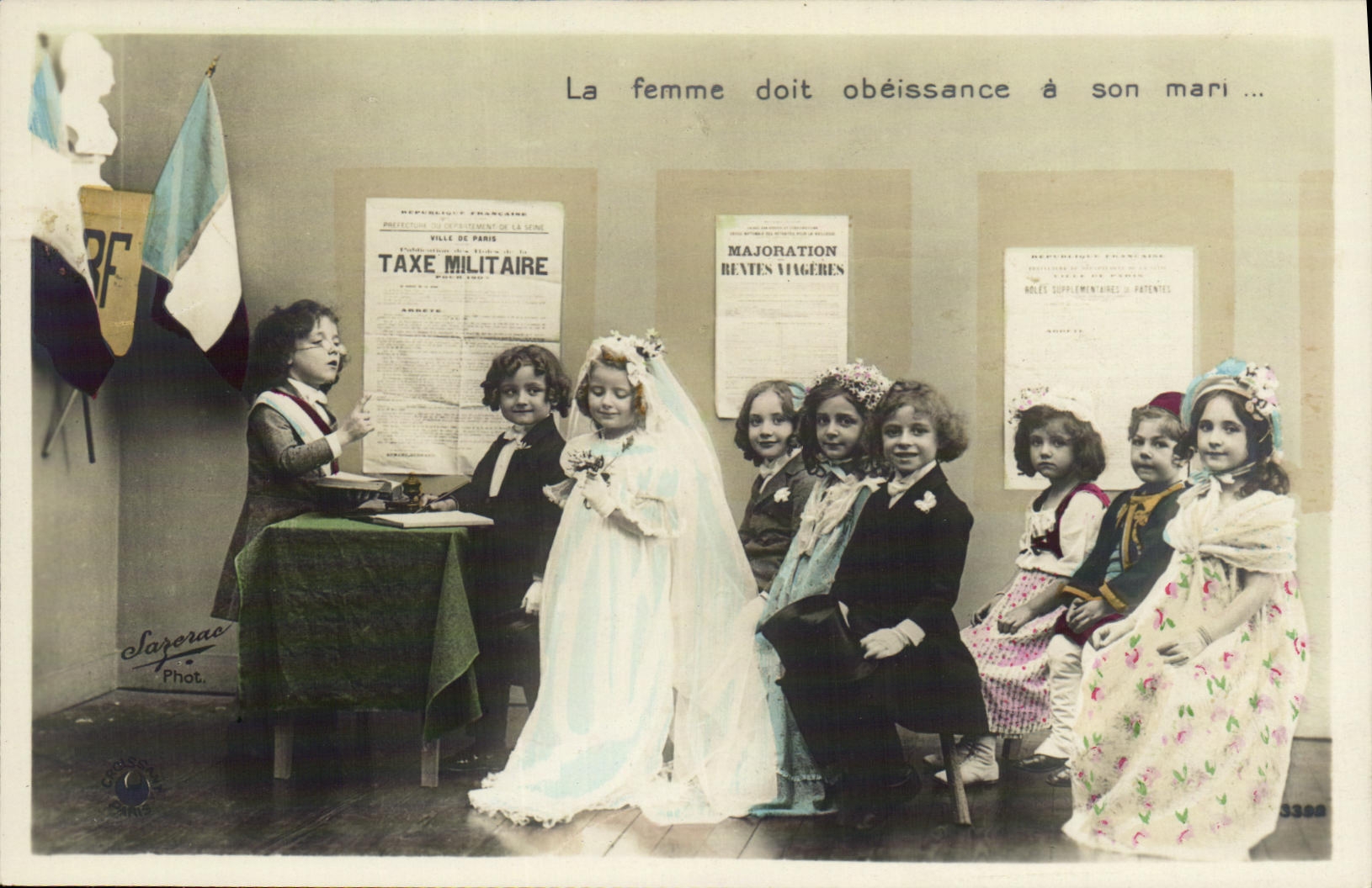 VINTAGE POSTCARD Fantaisie Children Marriage the woman owes obedience has her husband