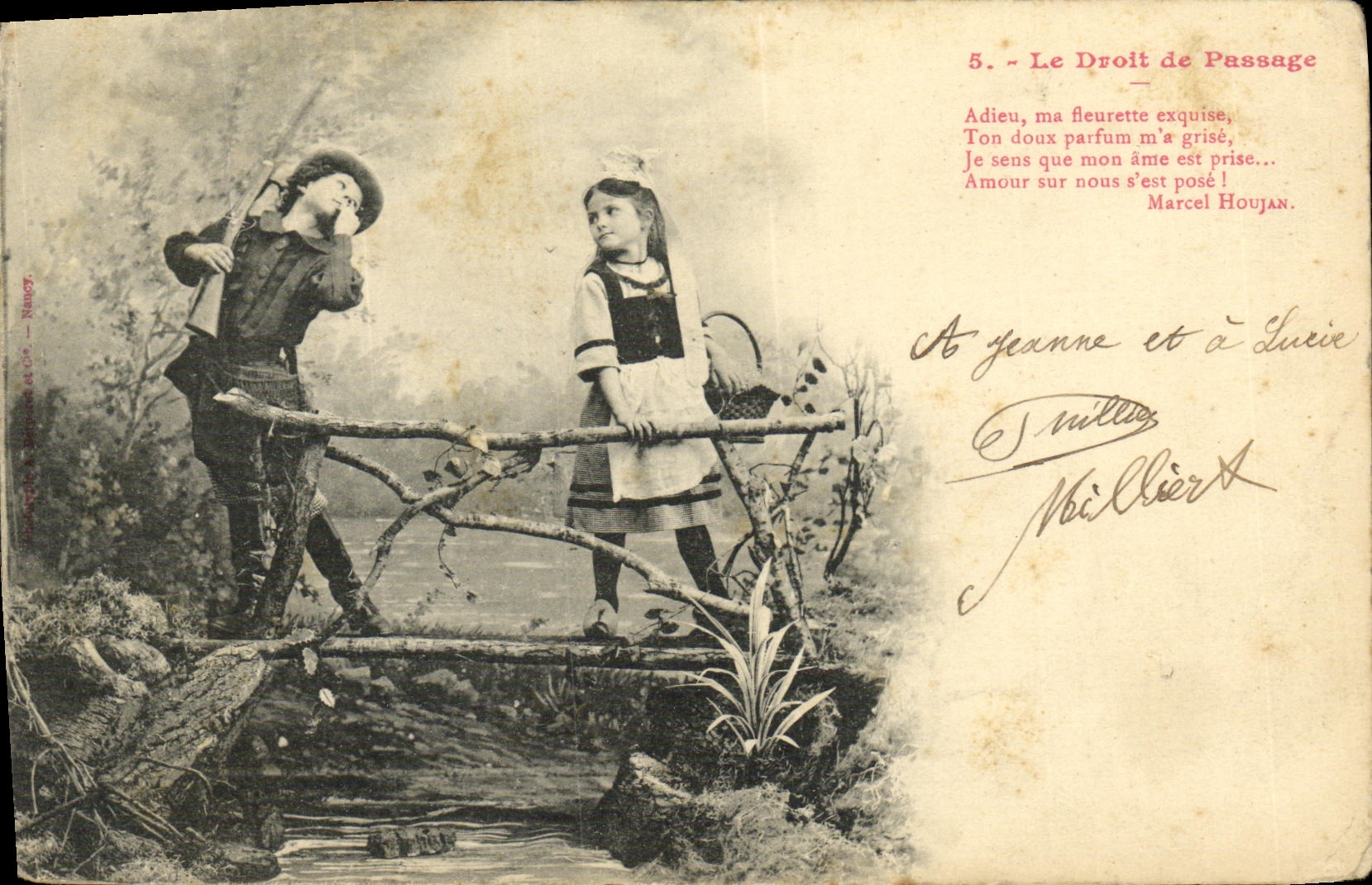 VINTAGE POSTCARD Fantasy Children right of way Hunter