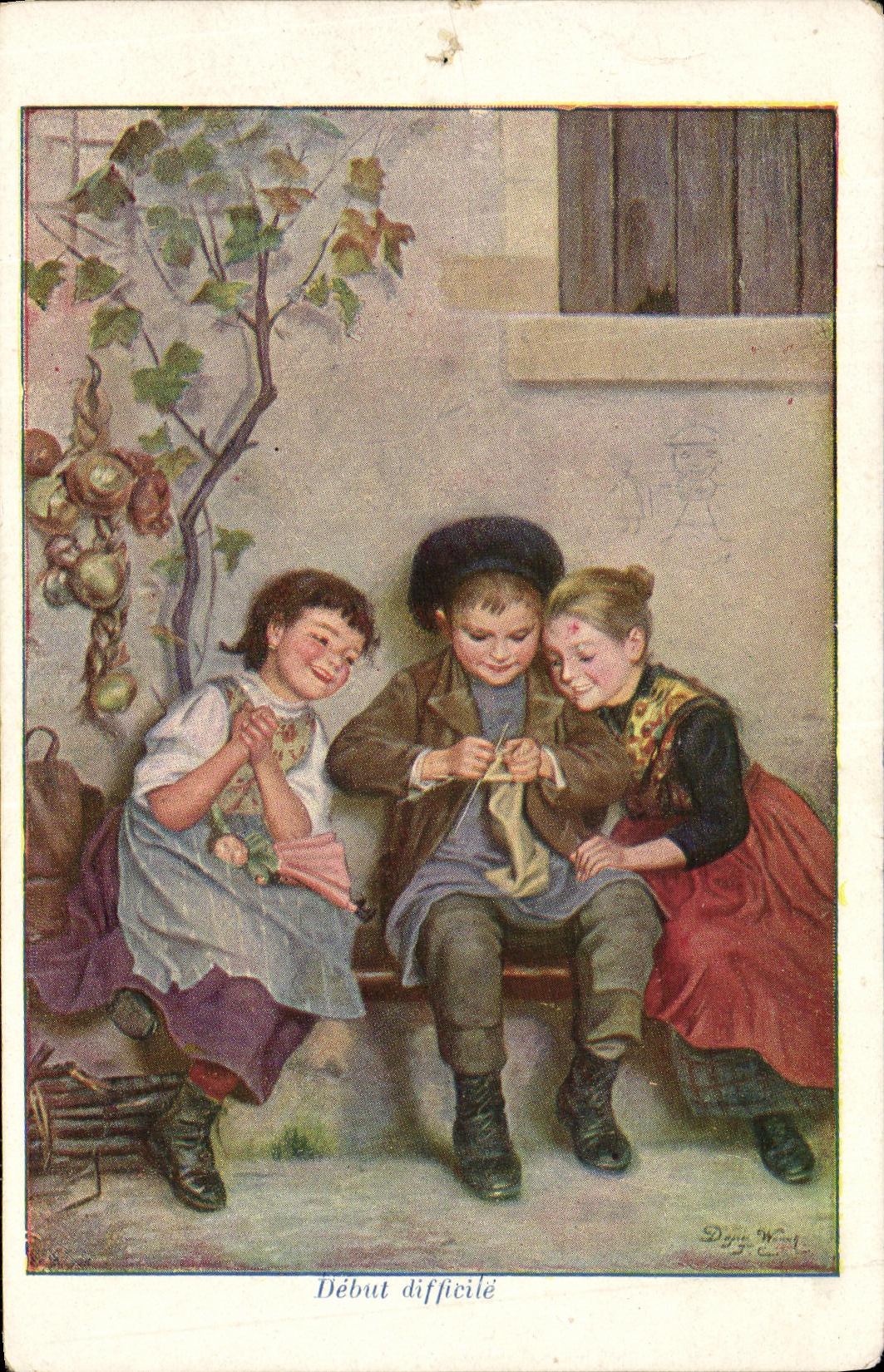 VINTAGE POSTCARD Fantasy Children difficult Beginning