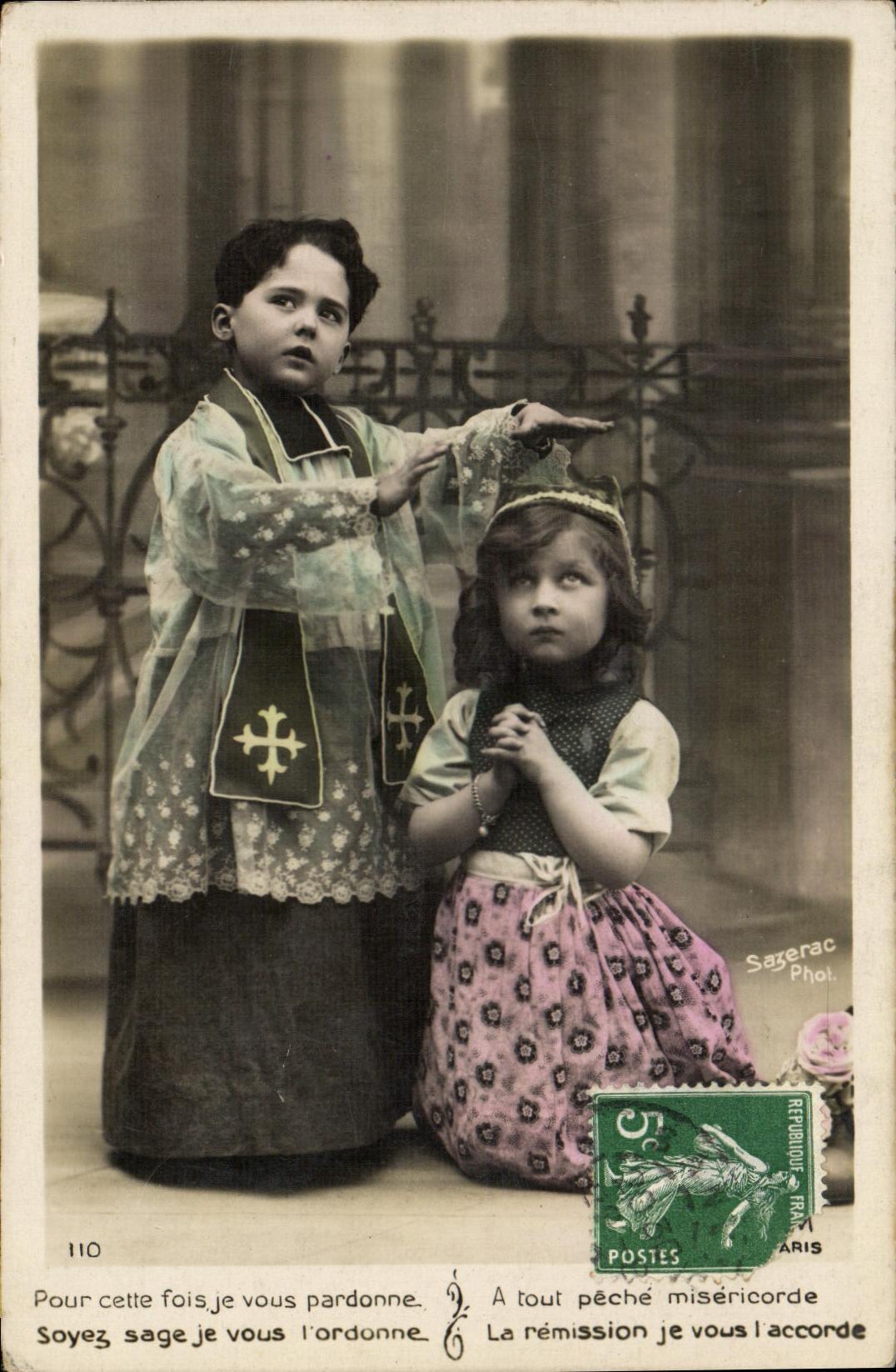 VINTAGE POSTCARD Fantasy Children Priest