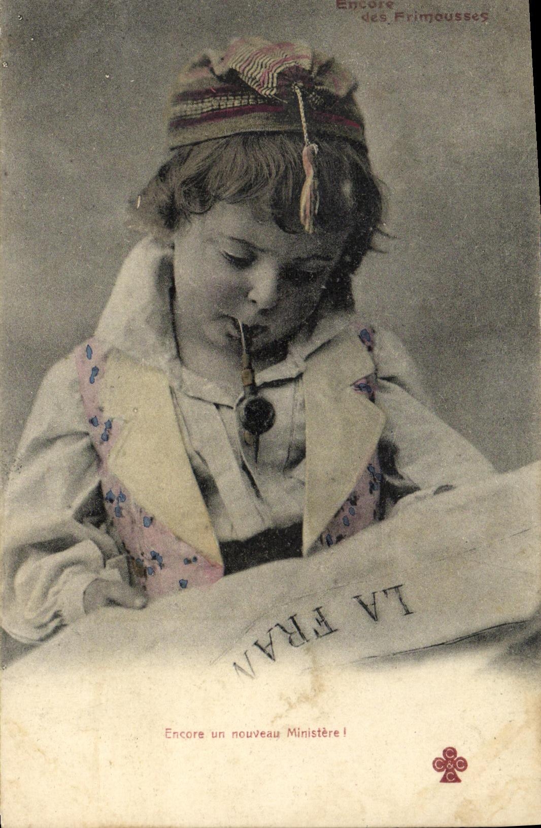 VINTAGE POSTCARD Fantasy Child Frimousses Pipe Tobacco Still a new minister