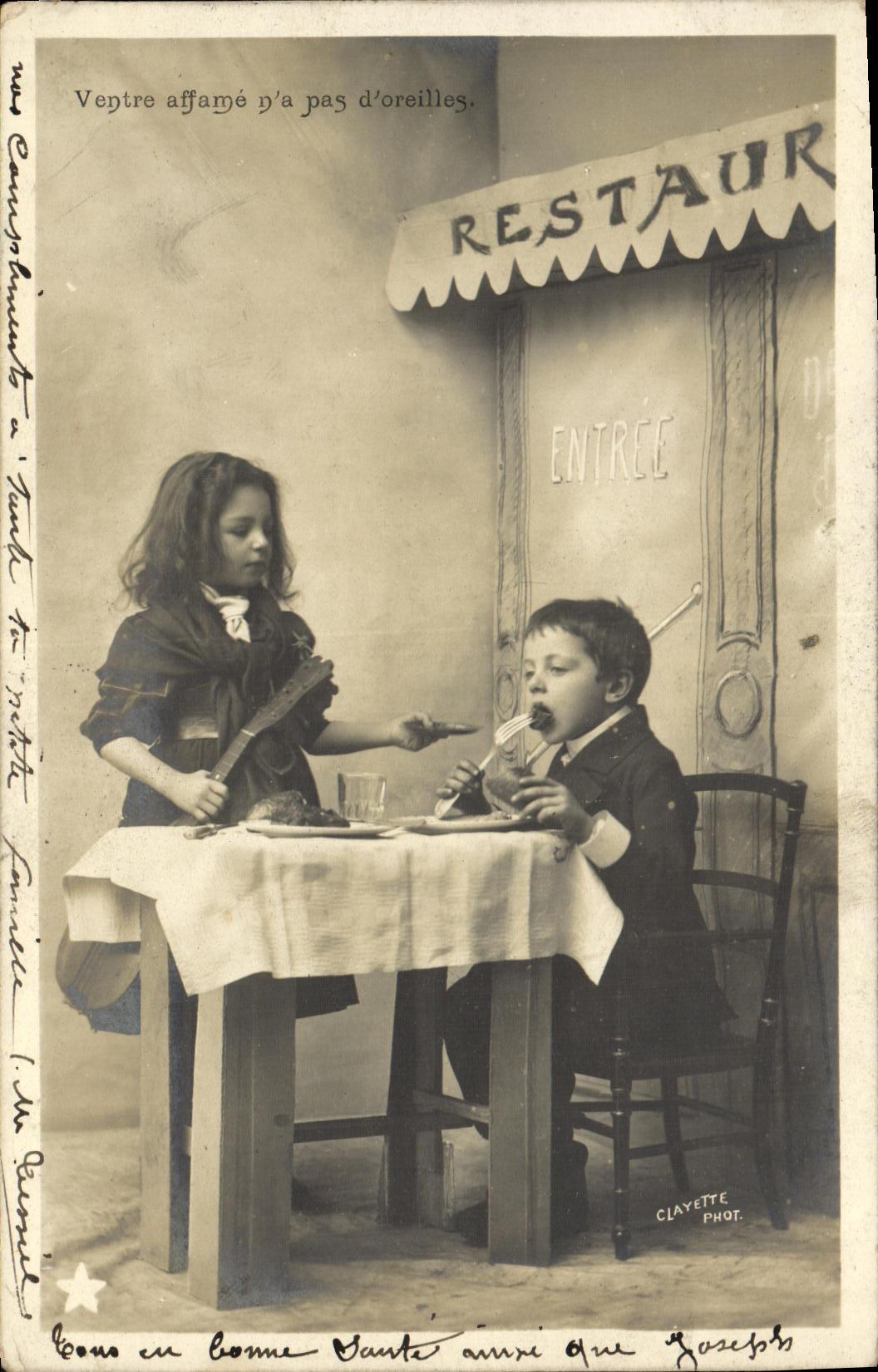 VINTAGE POSTCARD Fantaisie Children Belly starves N does not have D ears Restoring