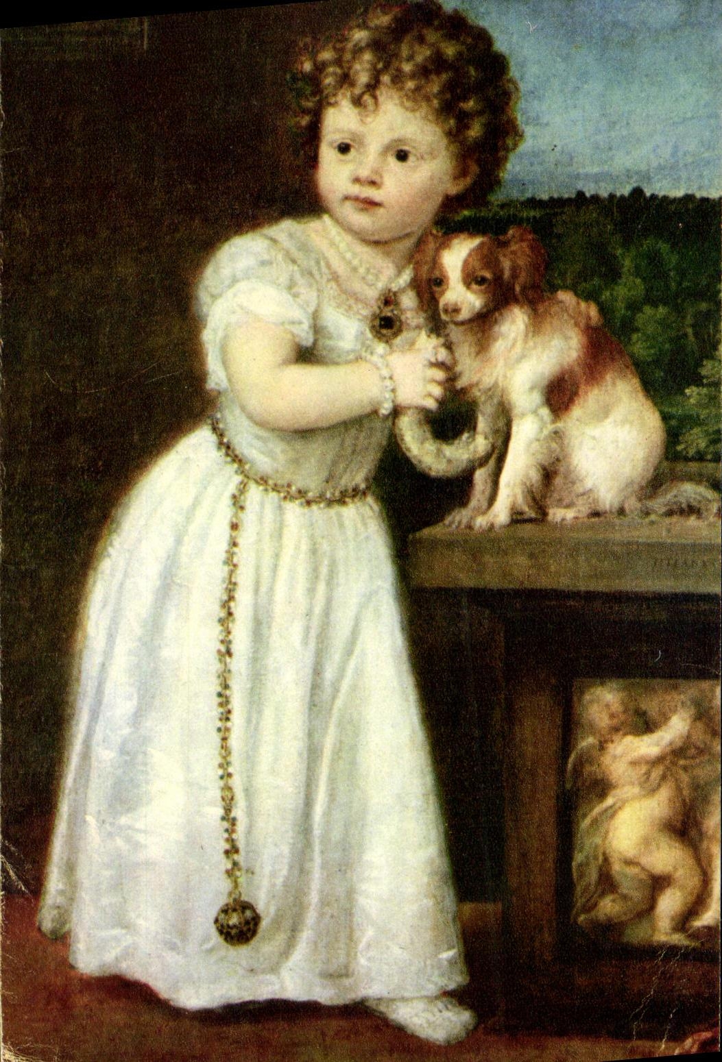CPSM Fantaisie Enfant Le Titien Image de la fille de Roberto Strozzi Chien 