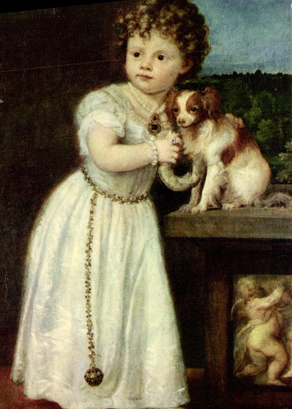 CPSM Fantaisie Enfant Le Titien Image de la fille de Roberto Strozzi Chien 