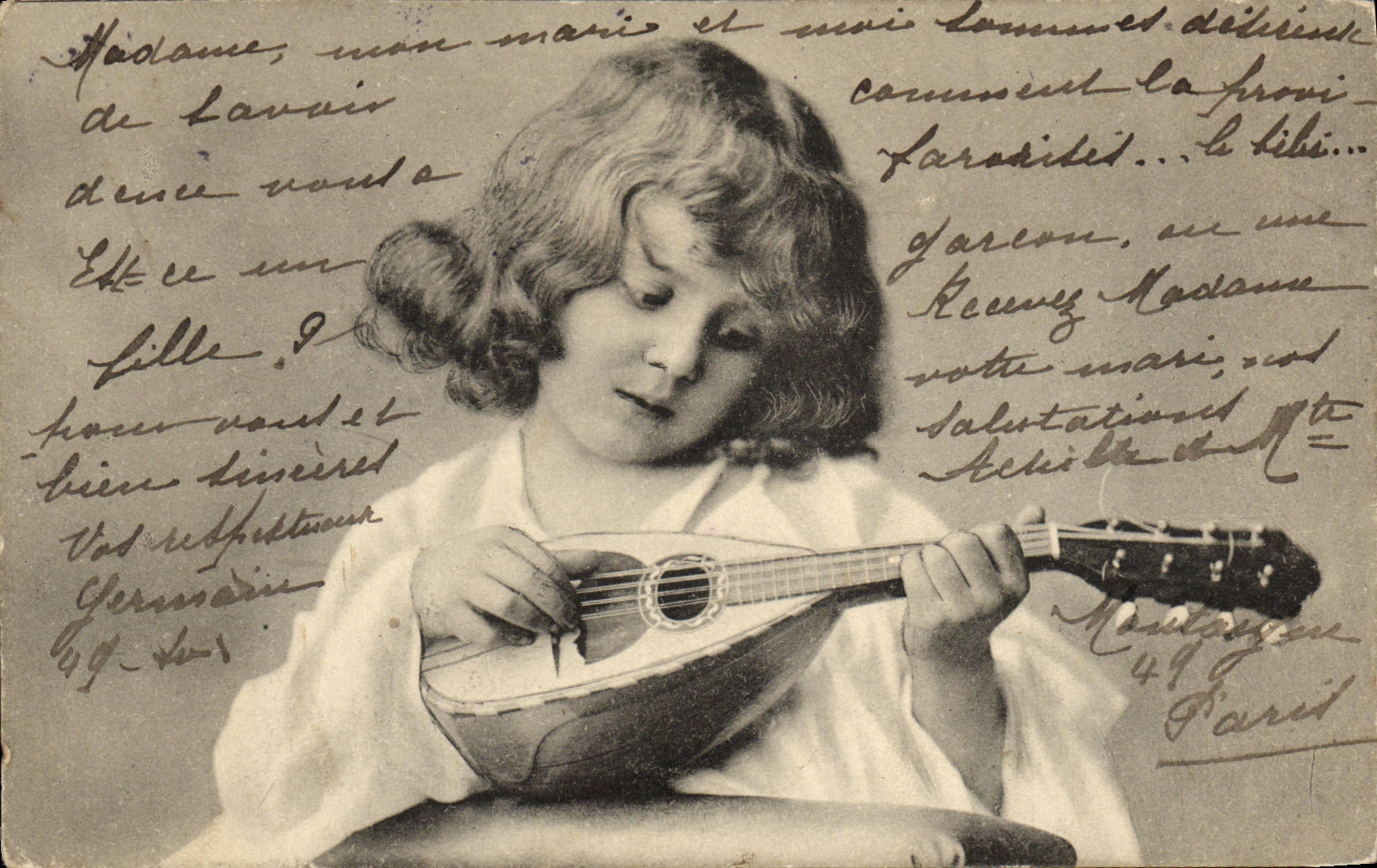 VINTAGE POSTCARD Fantasy Child Mandoline