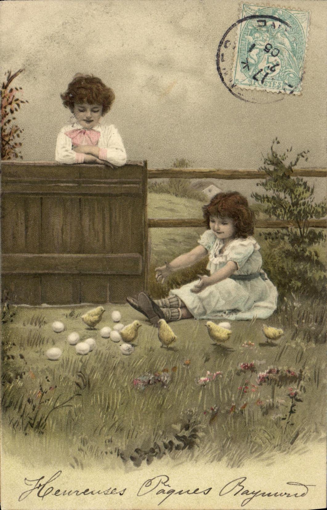 VINTAGE POSTCARD Fantasy Children Easter Chicks