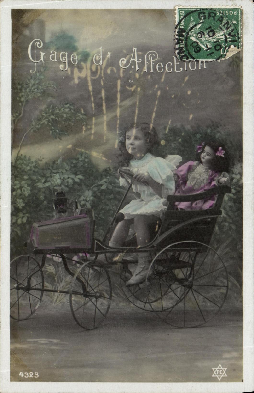 VINTAGE POSTCARD Fantasy automobile Child Bicycle