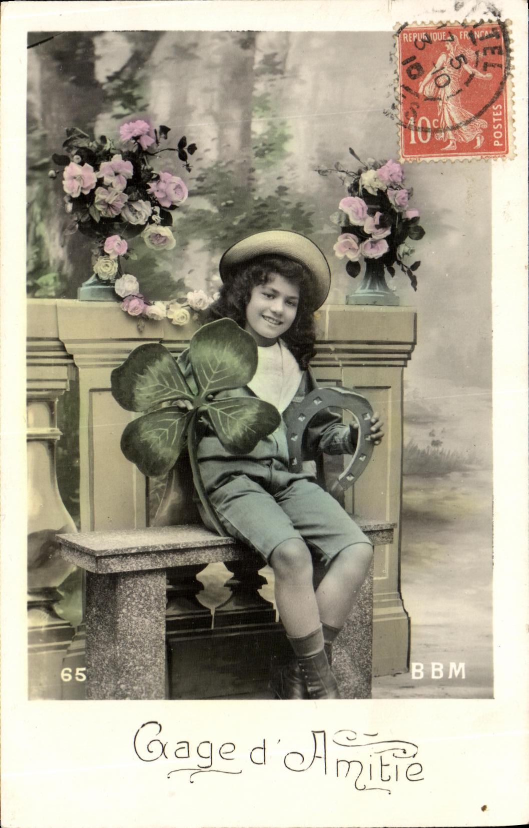 CPA Fantaisie Enfant Trefle Fer a cheval