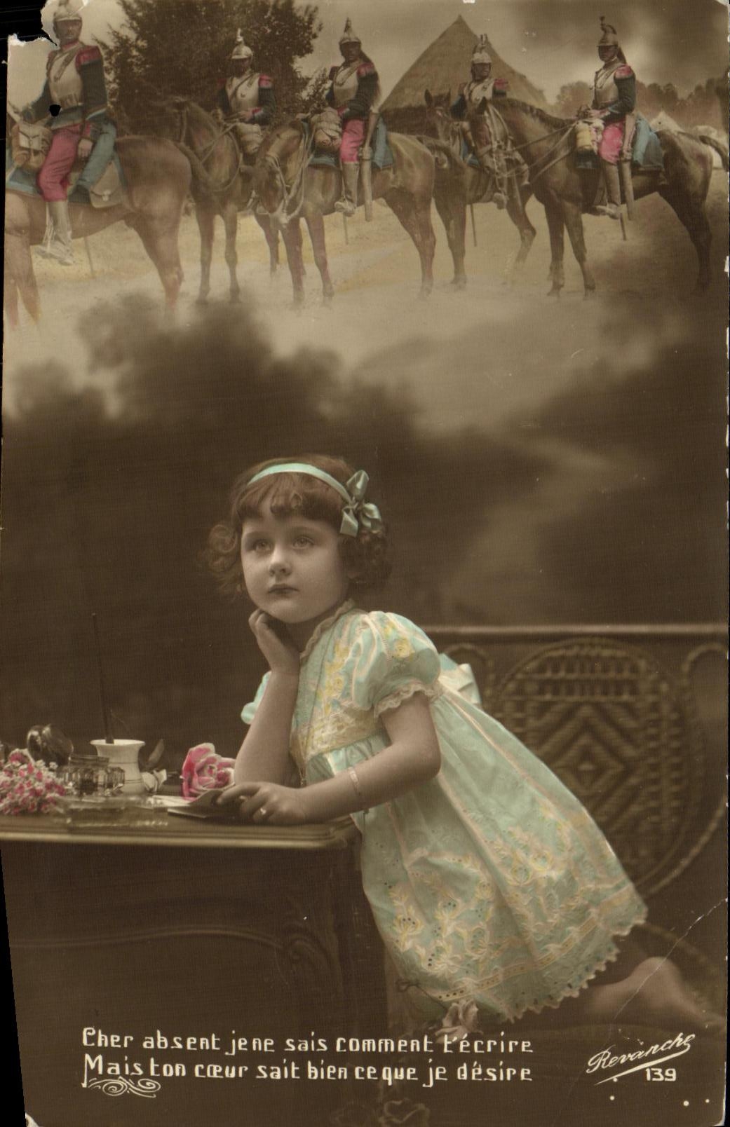 VINTAGE POSTCARD Fantasy Child Militaria Horse