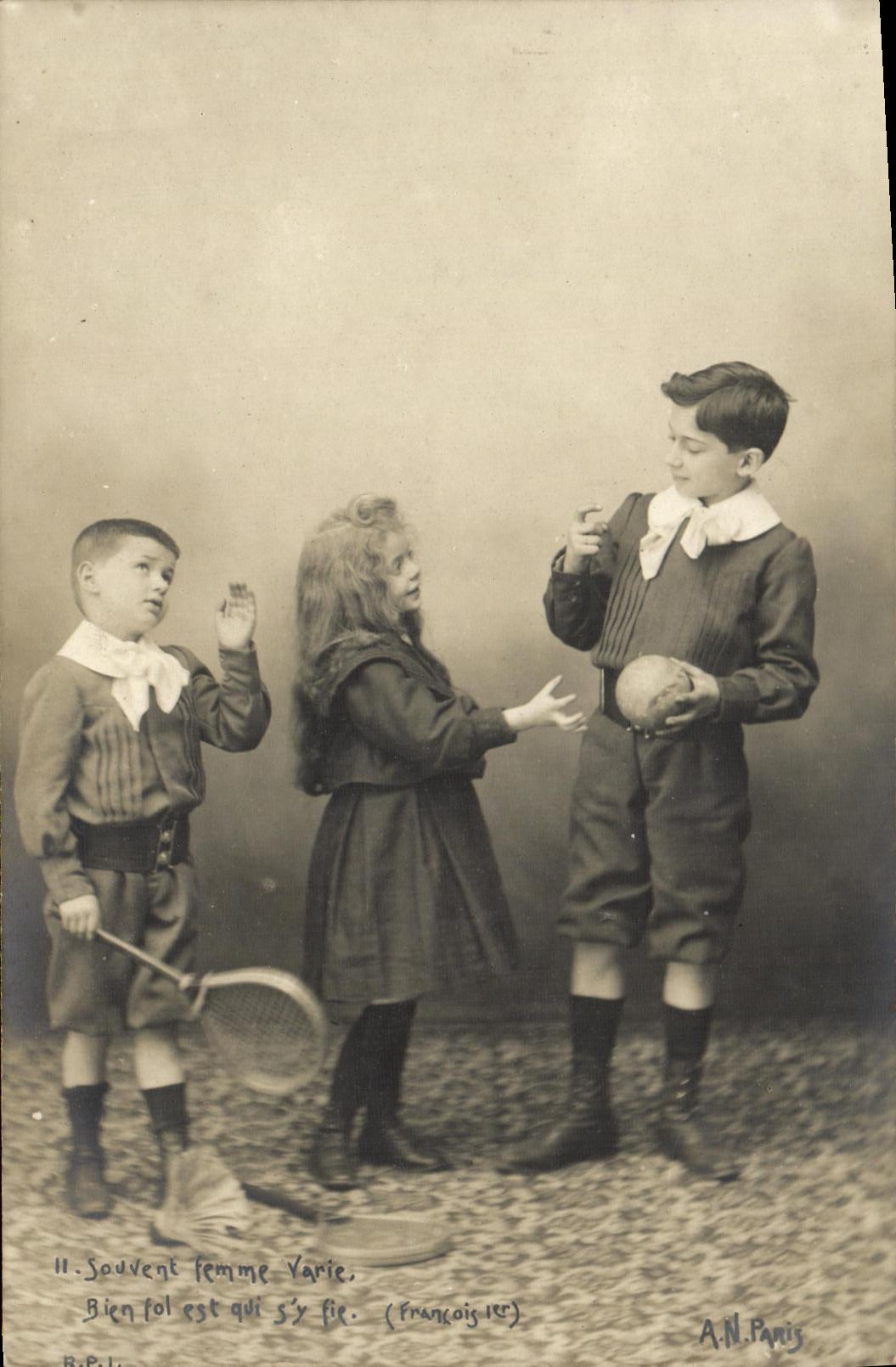 VINTAGE POSTCARD Fantasy Children Woman is fickle Well fol which S trusts Francois Ier Tennis there