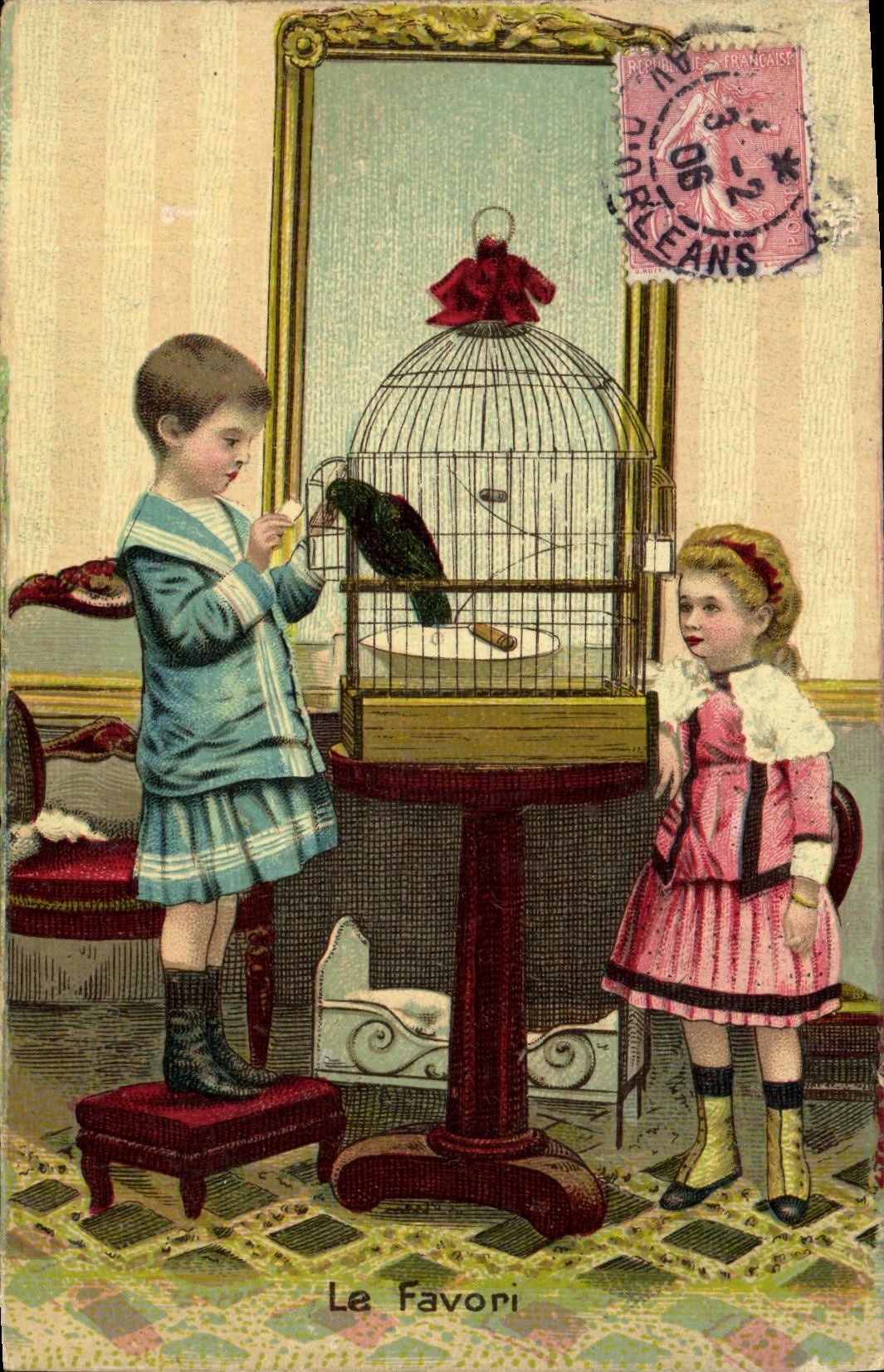 VINTAGE POSTCARD Fantasy Children Bird the favorite