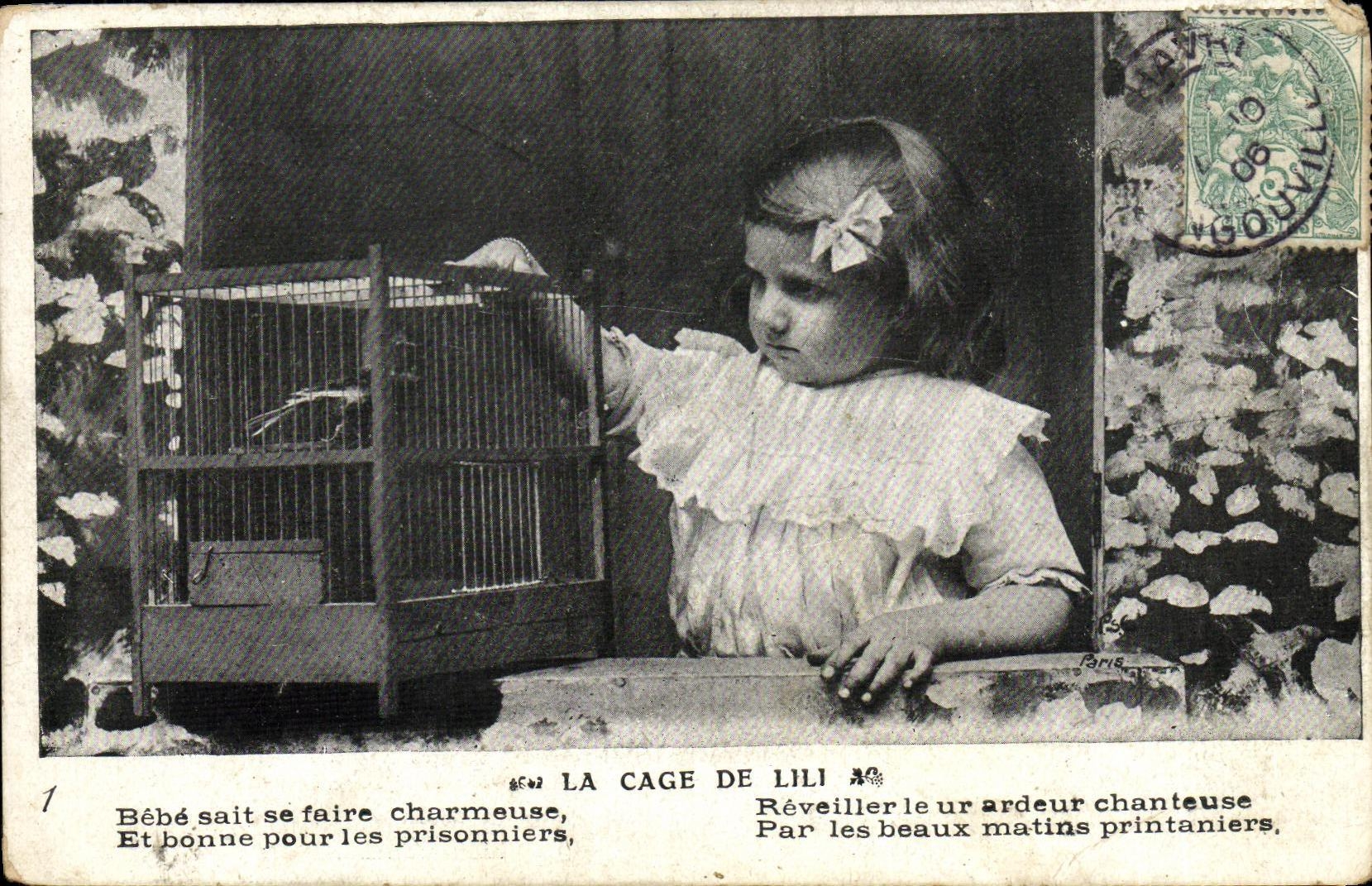 CPA Fantaisie Enfant La cage de Lili oiseau