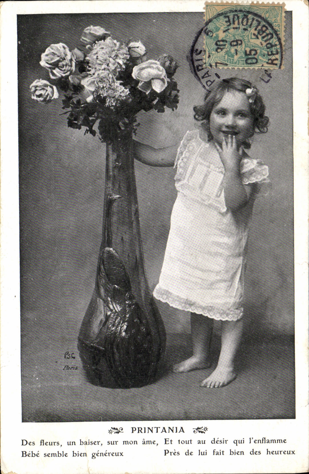 VINTAGE POSTCARD Fantasy Child Printania Flowers