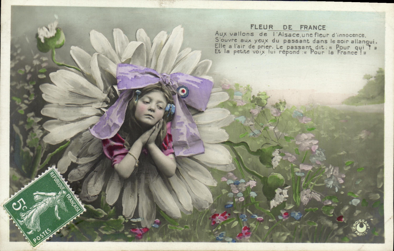 VINTAGE POSTCARD Fantasy Child Flower of France