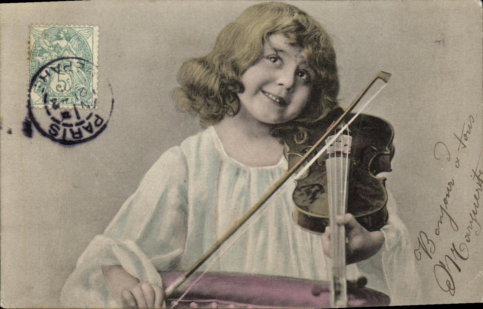 VINTAGE POSTCARD Fantasy Child with the violin