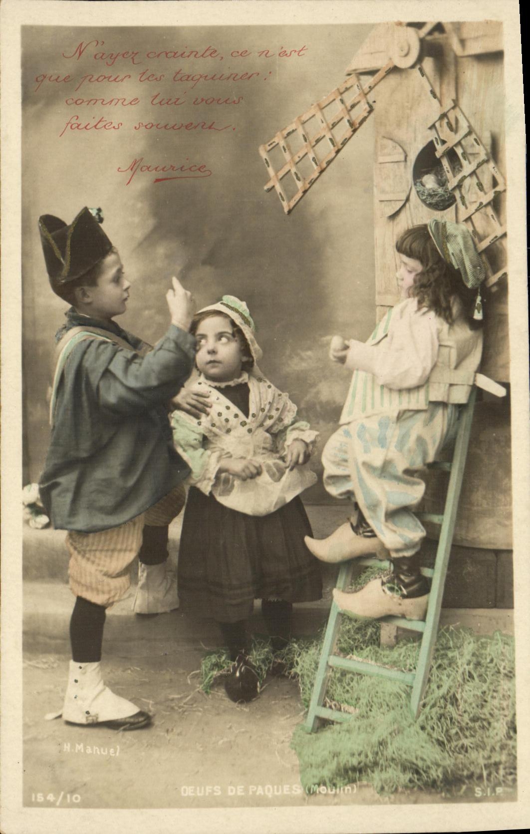 CPA Fantaisie Enfants Oeufs de Paques Moulin