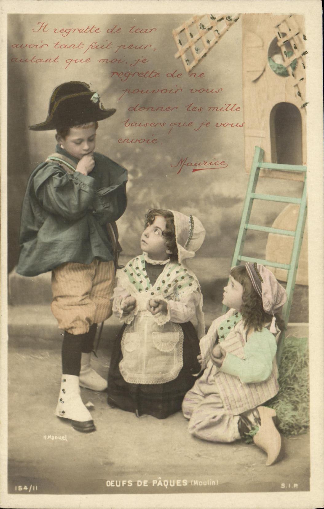 CPA Fantaisie Enfants Oeufs de Paques Moulin
