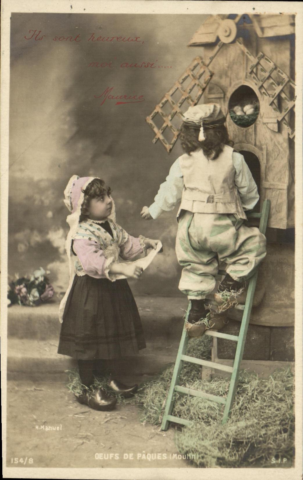 CPA Fantaisie Enfants Oeufs de Paques Moulin