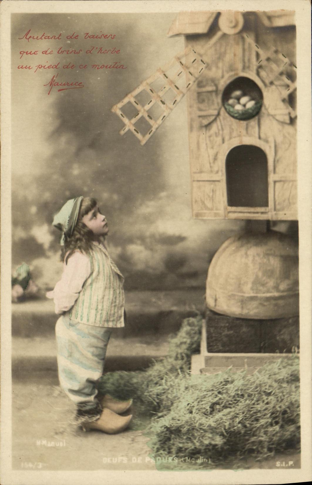 CPA Fantaisie Enfants Oeufs de Paques Moulin