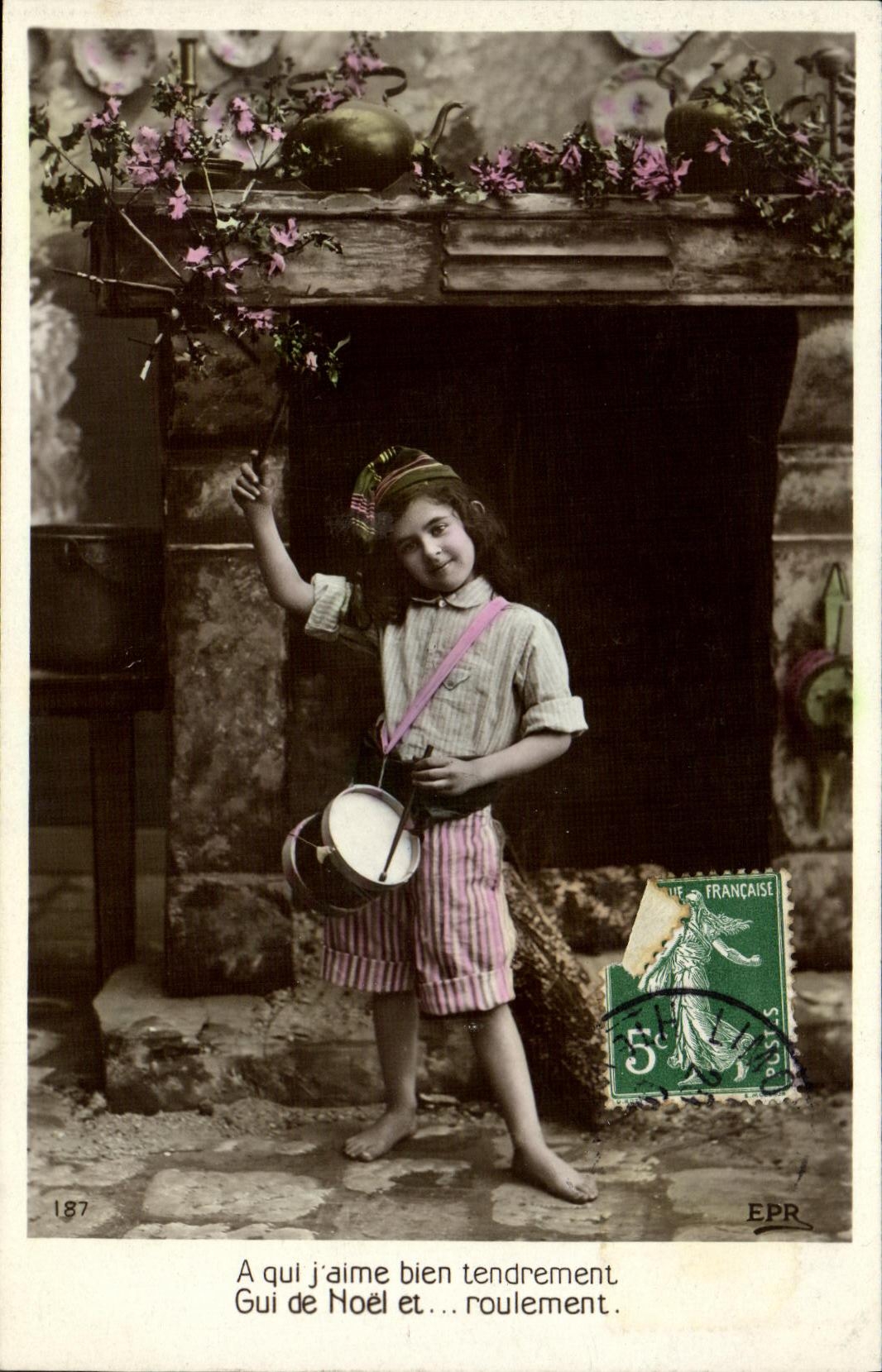 VINTAGE POSTCARD Fantasy Child Drum