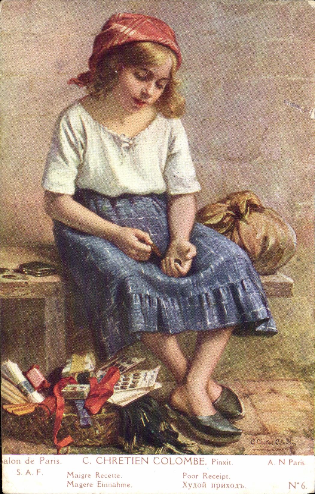 VINTAGE POSTCARD Fantasy Child Living room of Christian Paris Thin Dove receipt