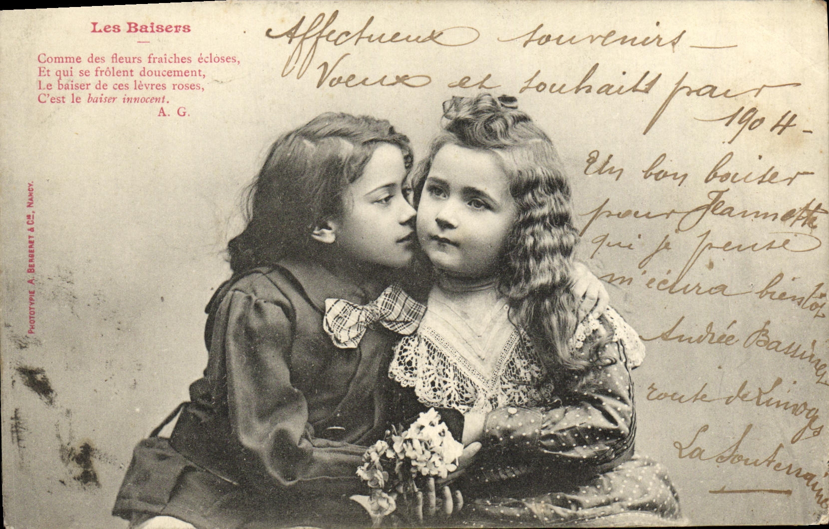 VINTAGE POSTCARD Fantasy Children kisses