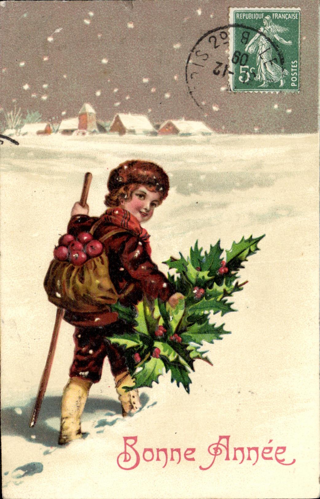 VINTAGE POSTCARD Fantasy Child Fir tree Happy New Year