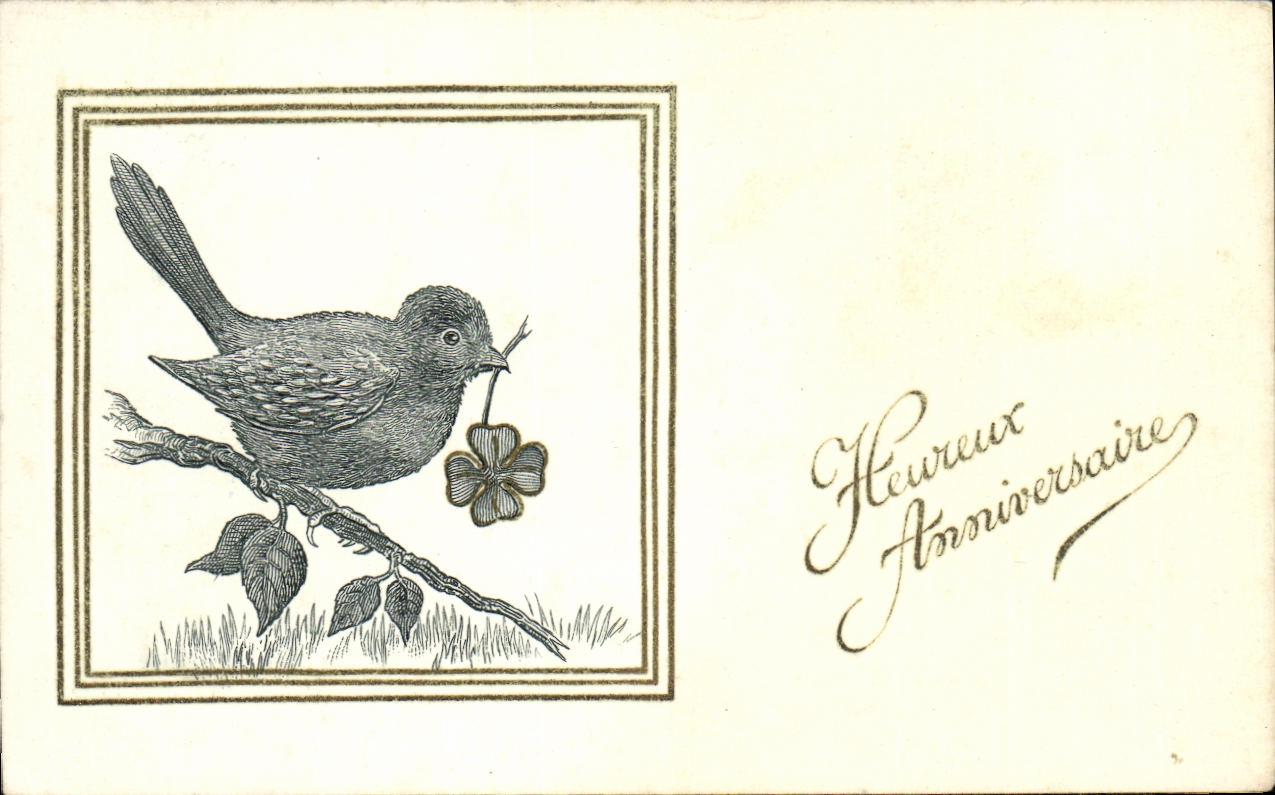 CPA Fantaisie Oiseau Anniversaire