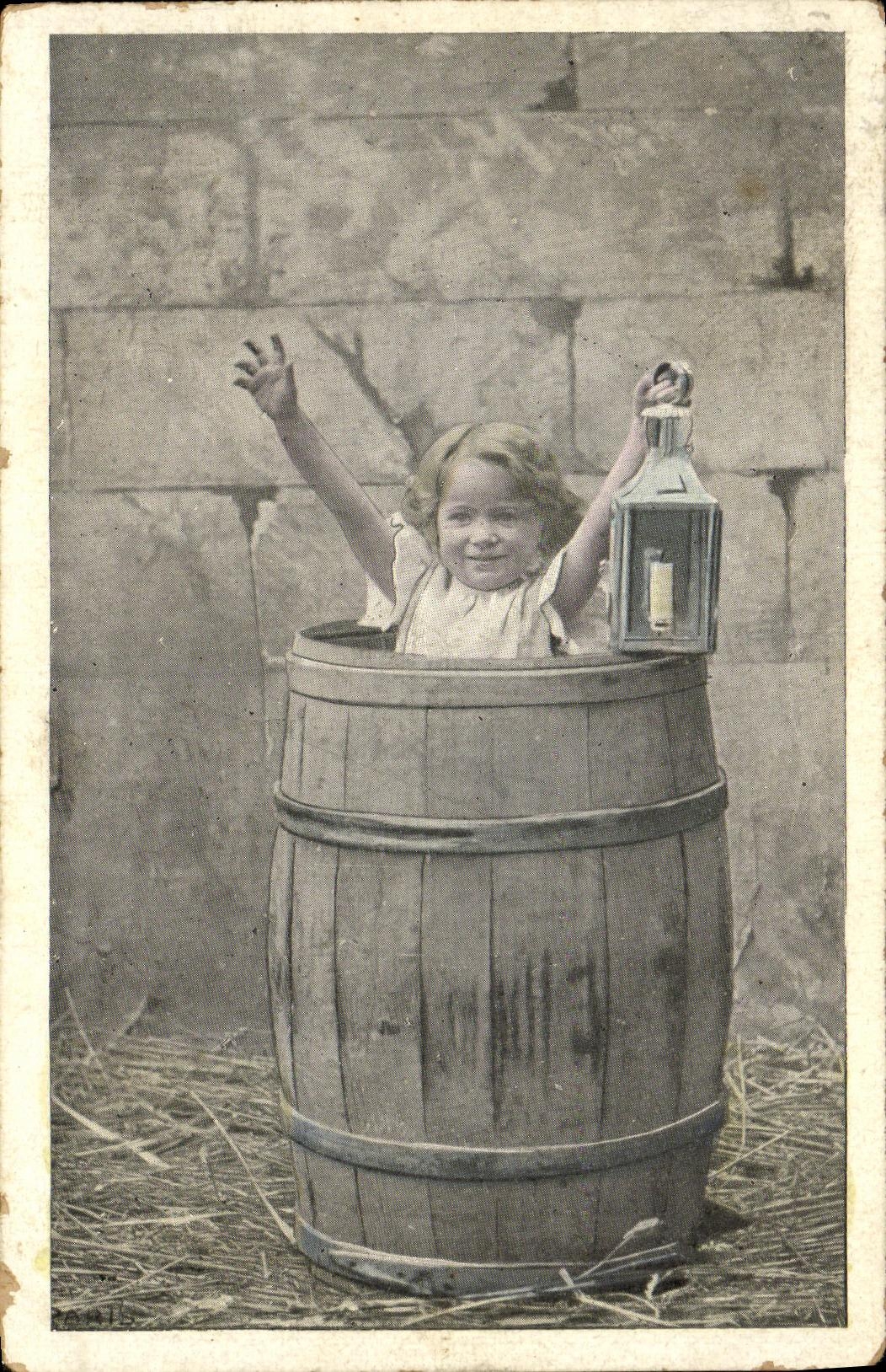 VINTAGE POSTCARD Fantasy Child Barrel