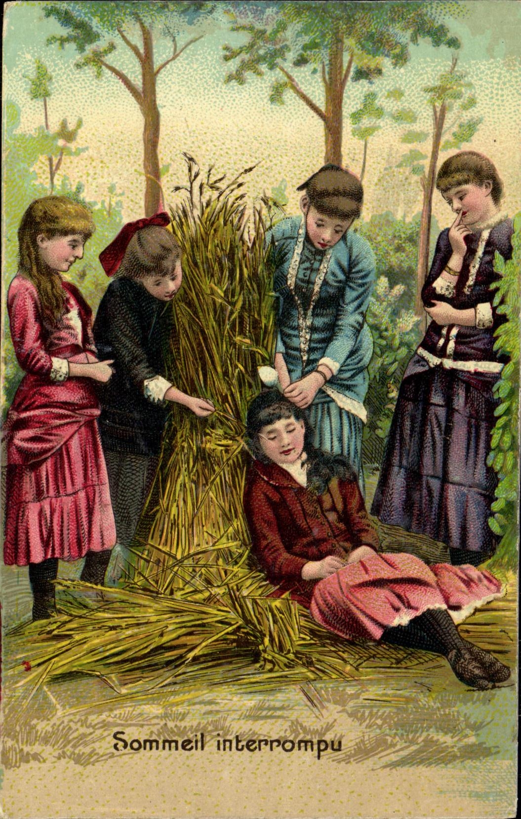 VINTAGE POSTCARD Fantasy Children stopped Sleep