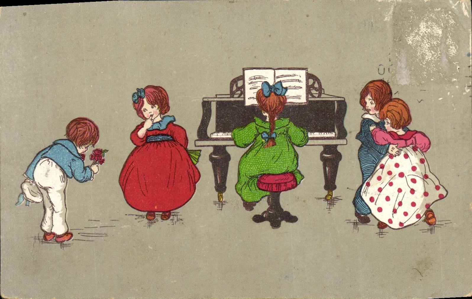 CPA Fantaisie Enfants Piano