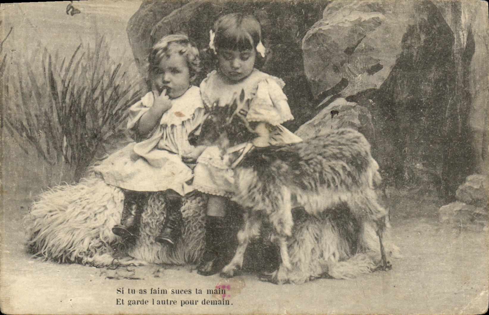 VINTAGE POSTCARD Fantasy Children Goat