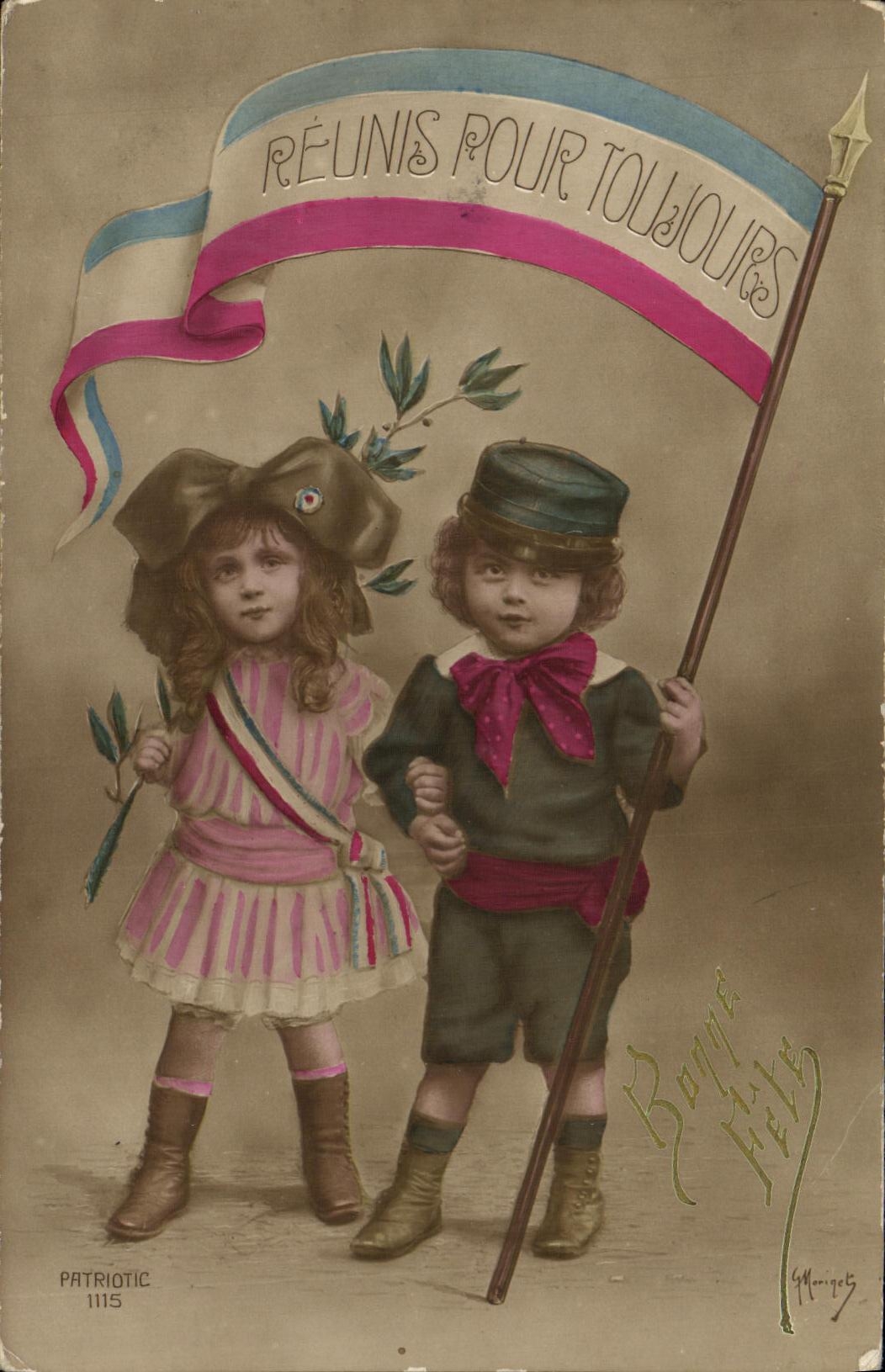 VINTAGE POSTCARD Fantasy Alsace Children Brought together for always