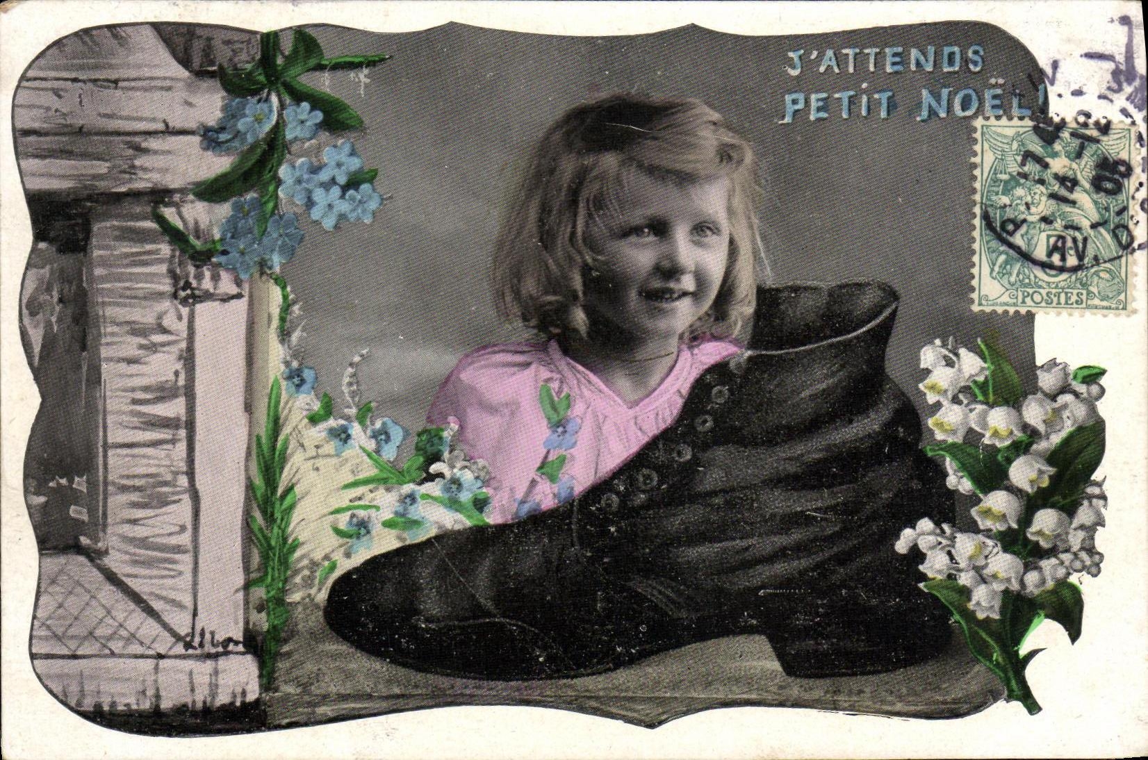 VINTAGE POSTCARD Fantasy Child Small Christmas Shoe
