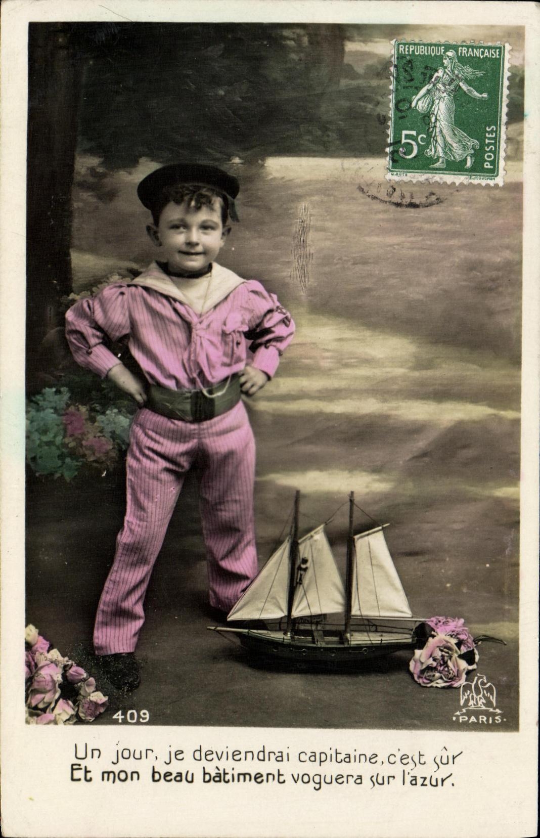 VINTAGE POSTCARD Fantasy Child marine Small Boat