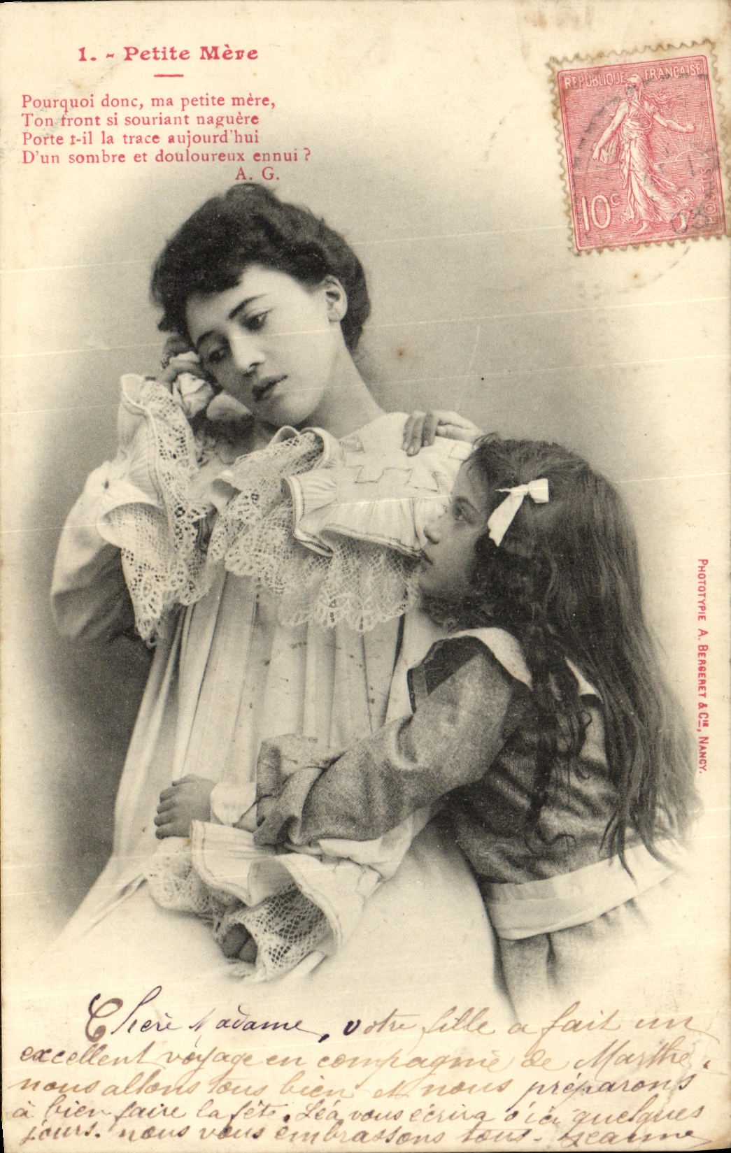 VINTAGE POSTCARD Fantasy Woman and Child Small mother