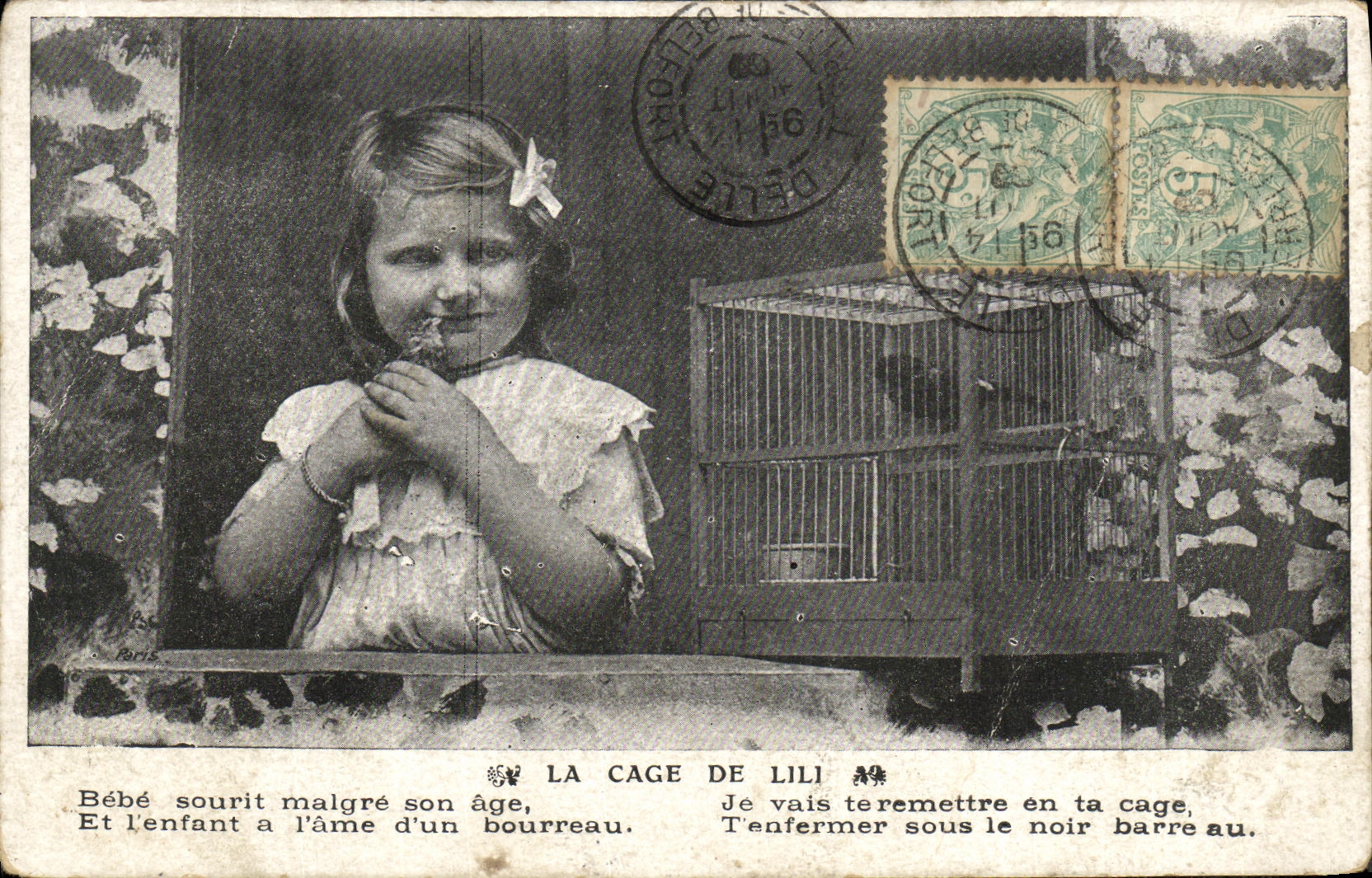 VINTAGE POSTCARD Fantasy Children the cage of Lili Bird