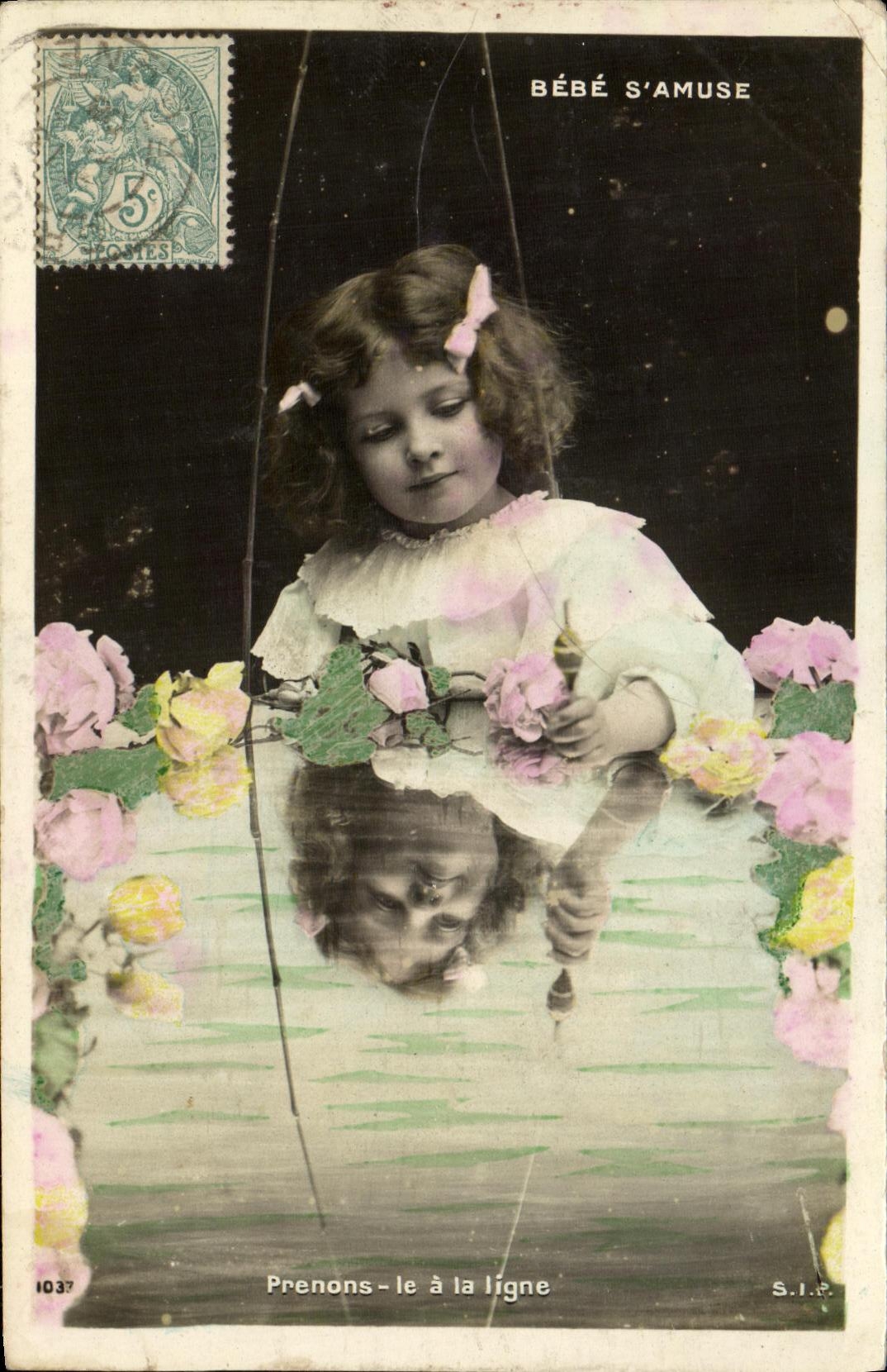 VINTAGE POSTCARD Fantaisie Child Baby S amuses Peche
