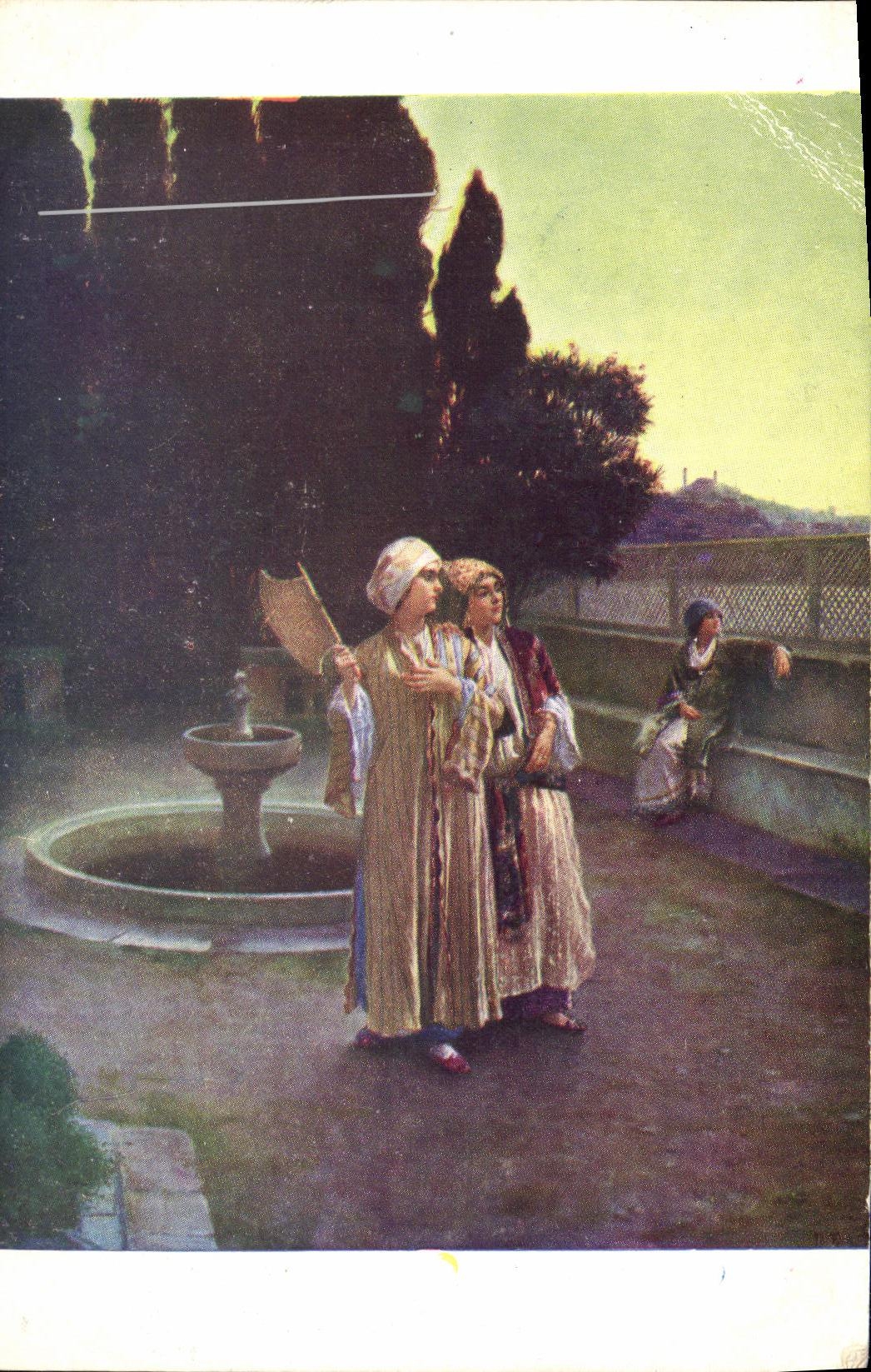 CPA Fantaisie Femme Salons de Paris Rodolphe Ernst Reverie du soir la corne d or