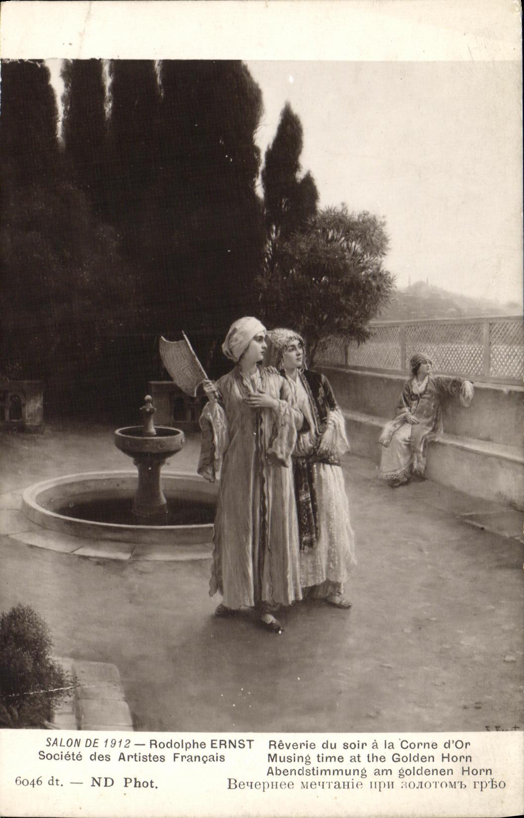 CPA Fantaisie Femme Rodolphe Ernst Reverie du soir a la corne d or